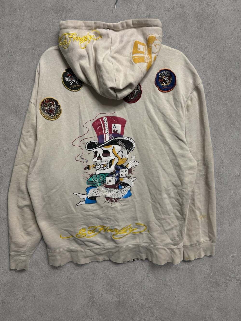Ed Hardy by Christian Audigier Rhinestone Smoking Skull Zip-Up Hoodie